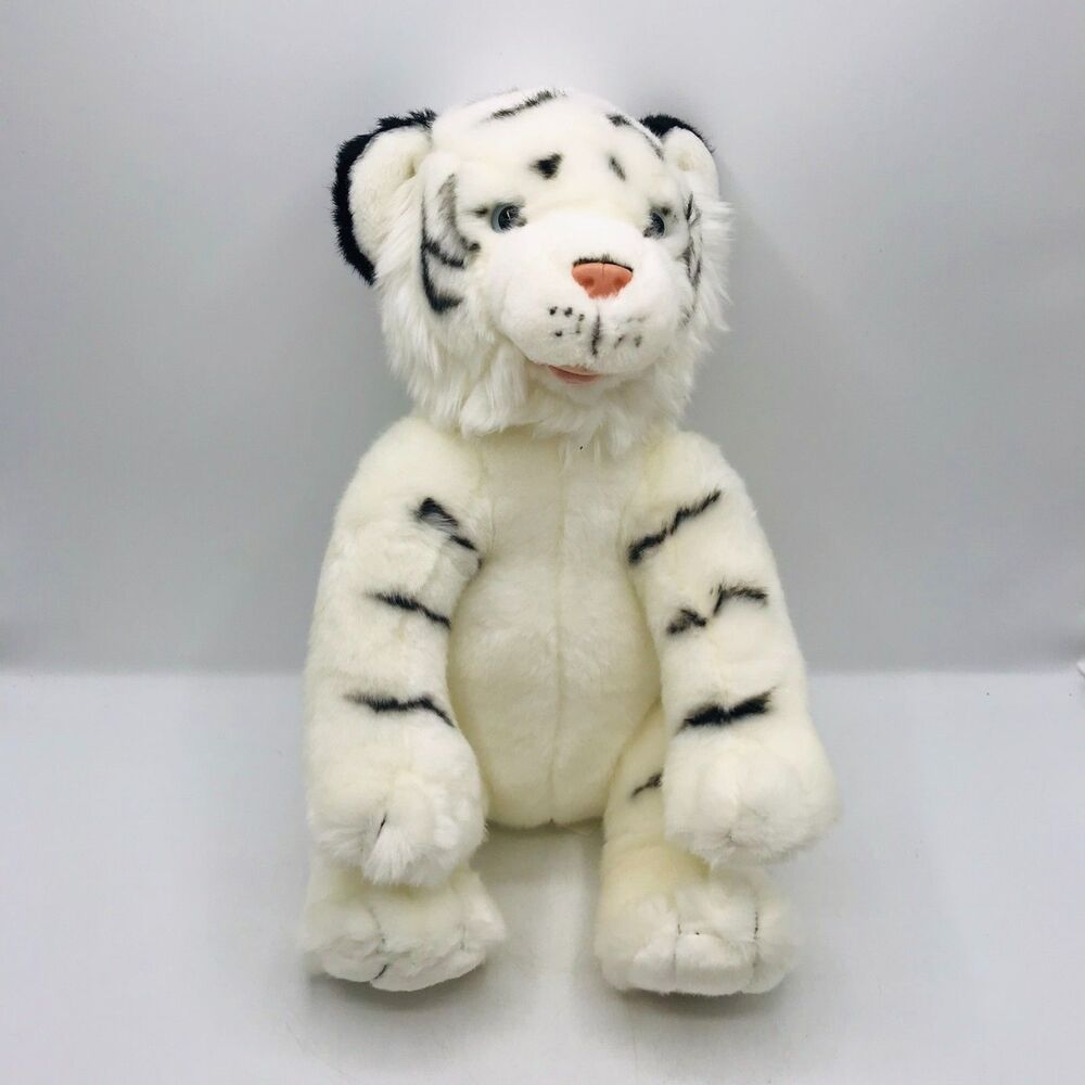 Build A Bear White Tiger Plush Tongue Out Blue Eyes Stuffed Animal 14”